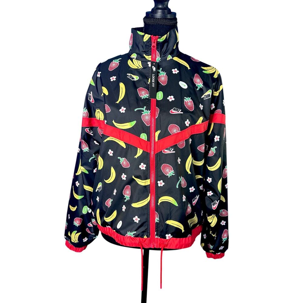Nike Womens Fruit Windbreaker Sz S NWT Banana Strawberry Retro Full Zip Colorful